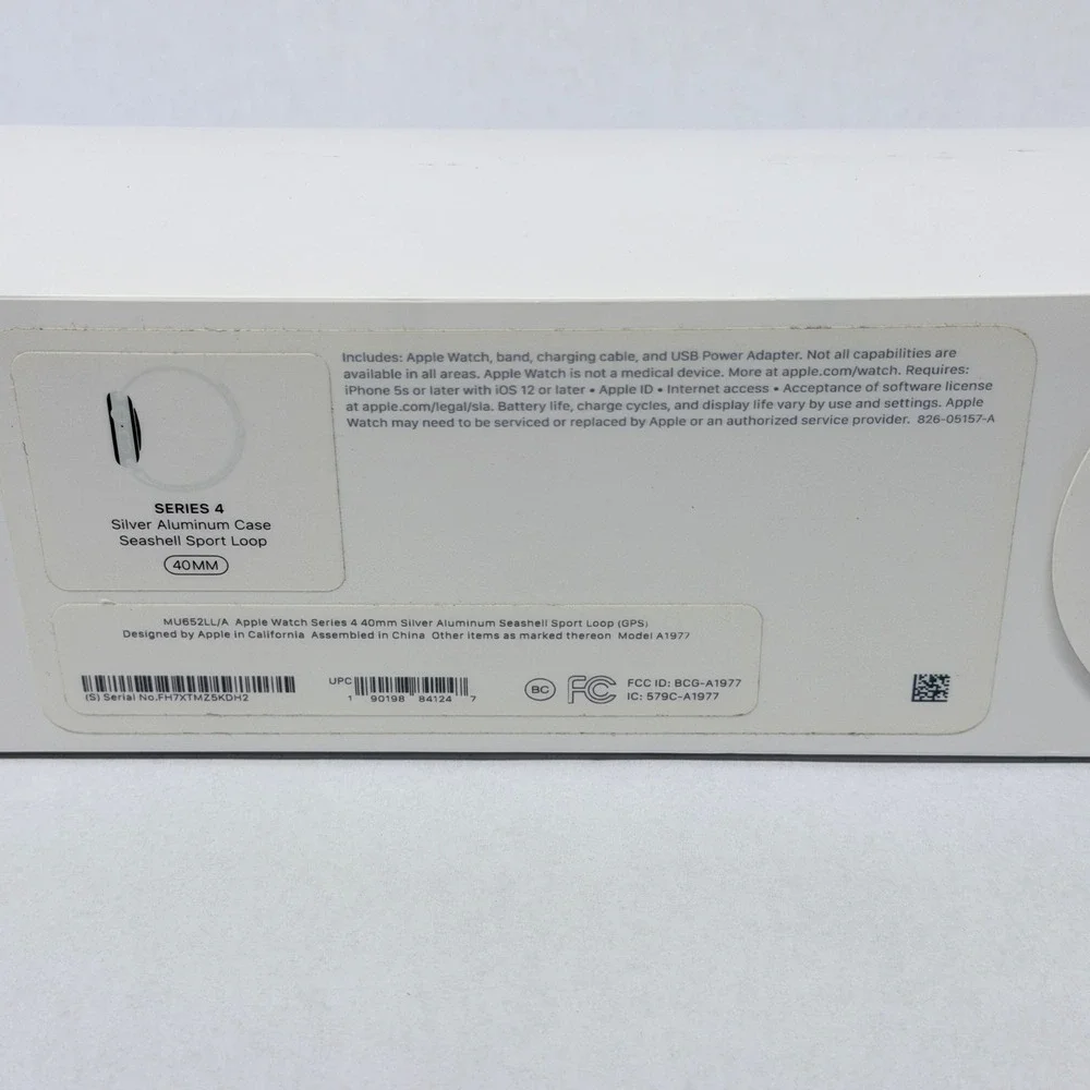 Apple Watch Series 4 40mm Silver Aluminum Seashell Sport Loop BOX ONLY